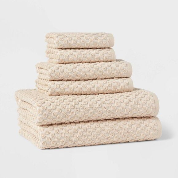 Threshold - 6pc Performance Plus Textured Dot Bath Towel Set K Khaki - Picture 1 of 6